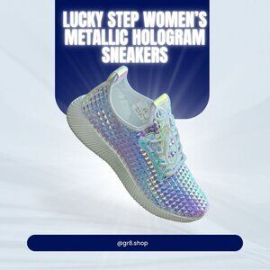 Lucky Step Women’s Metallic Hologram Sneakers Size 6.5 Geezy-7 Pink Iridescent